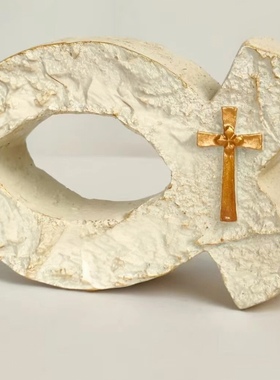 鱼形十字架摆件双面树脂工艺品摆件