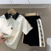 套装 2025夏季 短裤 宝宝潮牌家居服儿童帅气翻领套头衫 男童休闲套装