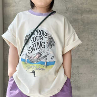 韩版男童T恤夏季短款2024夏短袖时尚设计感宽松新款纯棉短袖t恤女