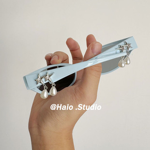 时尚多边形小框珍珠吊坠蝴蝶结太阳镜gm复古个性潮流朋克眼镜墨镜