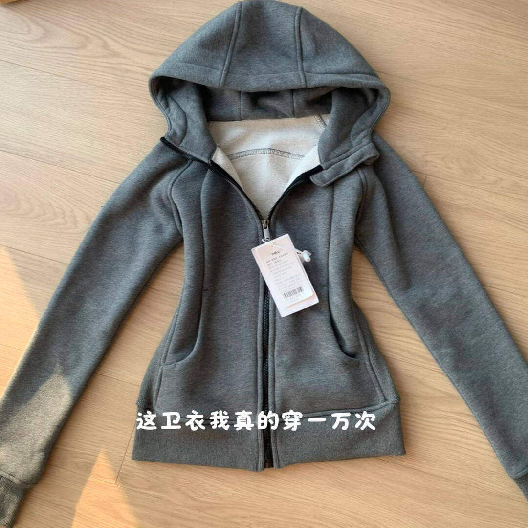 修身外套女款正肩卫衣春秋季衣服连帽衫收腰紧身短款上衣2025新款