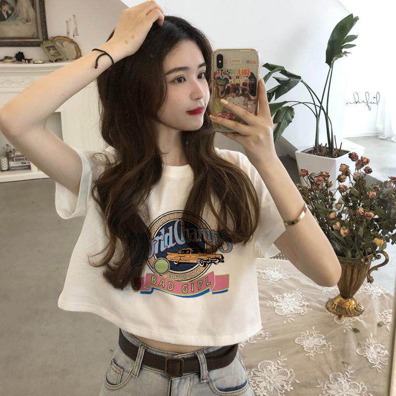 新款白色短袖t恤女上衣女