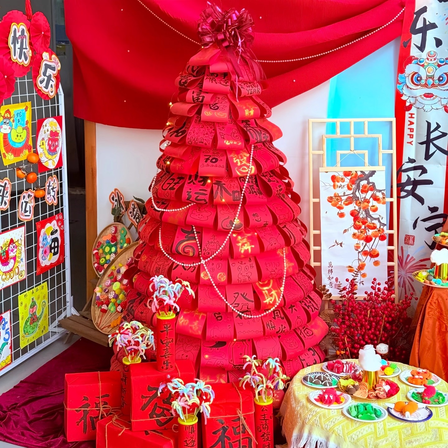 新年氛围感幼儿园装饰许愿树摆件