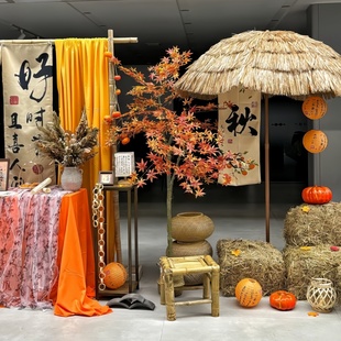 秋日氛围布置方形草垛子装饰道具布幔干稻草秋收环创橱窗造景摆件