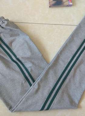 春秋中小学生校服裤子灰色两道墨绿杠休闲运动弹力裤冬加绒可定做