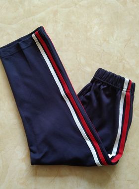 春秋款中小学生校裤经典黑藏蓝色红白杠宽松运动裤棉质裤子可定做