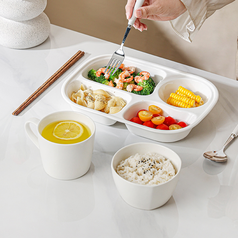 餐盘深盘陶瓷四格一人食分格早餐
