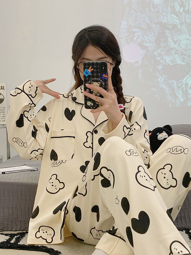 PALANDO 2024 봄 가을 여성용 새 잠옷 순면 긴팔 여성 가을 ??겨울 가디건 가정복은 밖에서 입을 수 있습니다