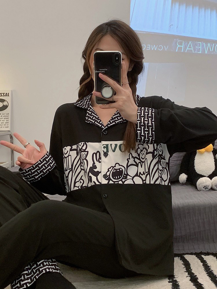 PALANDO 2024 봄 가을 여성용 새 잠옷 순면 긴팔 여성 가을 ??겨울 가디건 가정복은 밖에서 입을 수 있습니다