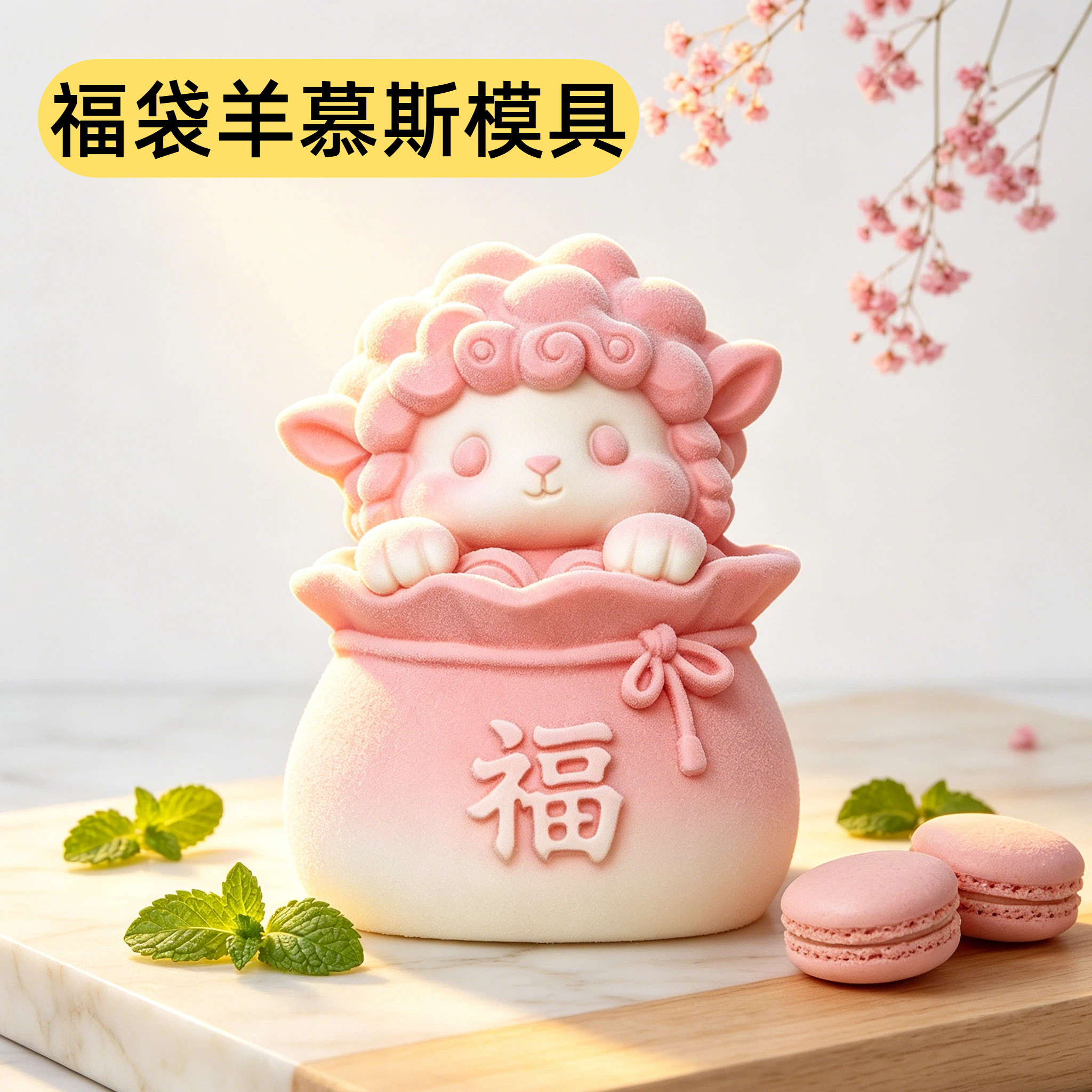 可爱福袋羊慕斯硅胶模具卡通动物造型烘焙DIY手工皂冰块慕斯模具
