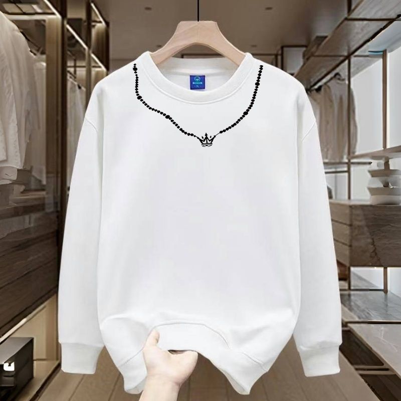 美式黑色重磅硬挺圆领卫衣男修身加绒加厚无帽内搭打底衫上衣秋冬