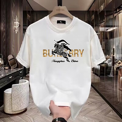 战马短袖t恤男士夏季新款宽松时尚潮流字母圆领运动休闲棉质上衣