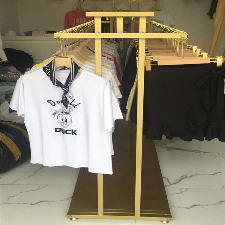 服装店展示架男女装双根杠衣服架子金色中岛双排货架童装中间侧挂
