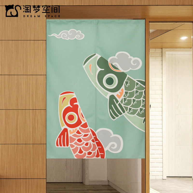 日式布艺门帘厨房餐厅店铺商用隔断帘卫生间洗手间免打孔布帘半帘_虎窝淘