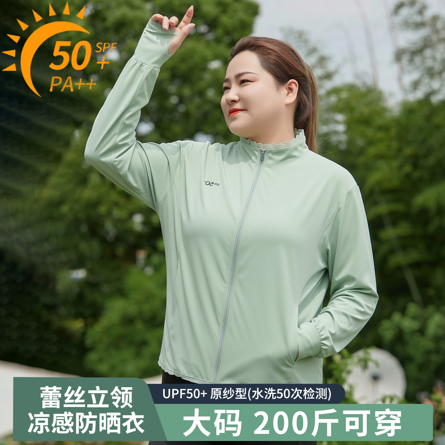 蕾丝立领大码防晒衣女防紫外线夏季薄款胖mm200斤宽松凉感外套