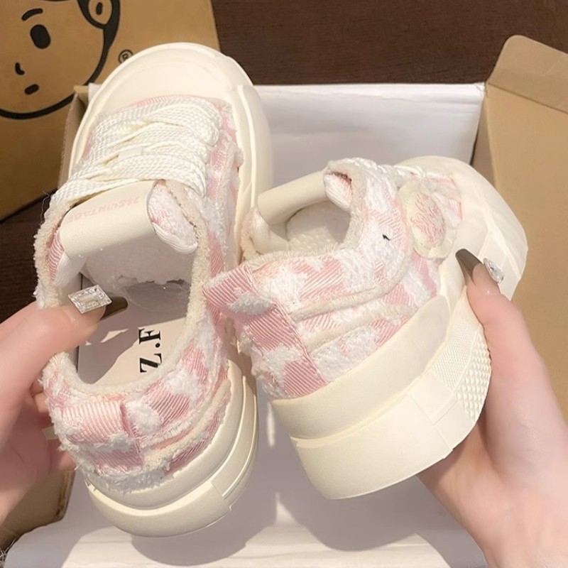 -K 2025新款高颜值云朵鞋女厚底圆头小众设计小香帆布休闲板鞋女