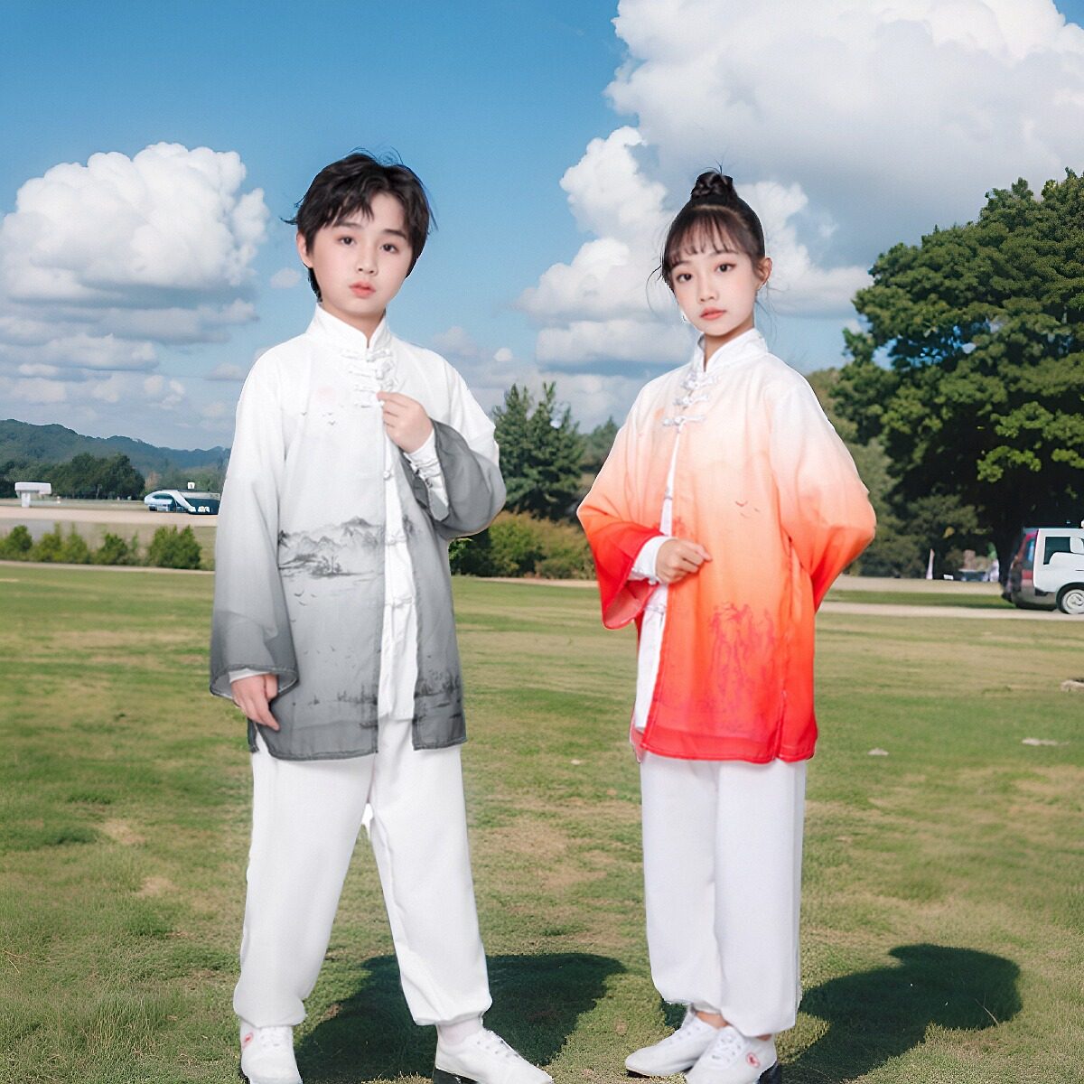 儿童武术练功服中小学生太极表演服飘逸比赛水墨渐变色功夫演出服