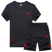 健身跑步晨练篮球速干训练服短袖 透气大码 圆领T恤 男夏季 运动套装