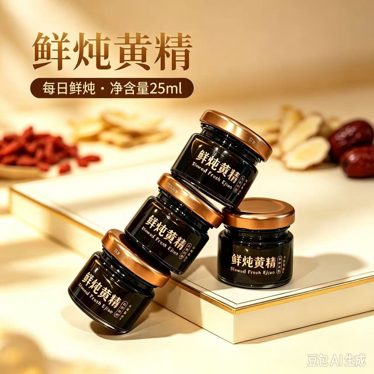 25ml鲜炖阿胶膏燕窝分装玻璃空瓶蜂蜜鲜炖黄精密封茶罐子婚宴定制