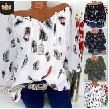 Large size women's feather print leader shirt
