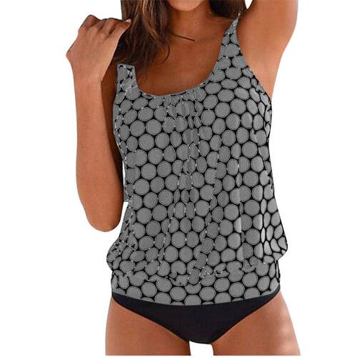 Pool printed tank top, split size oversized swimsuit,
