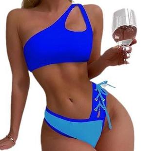 Women's high waisted bikini split set, single shoulder