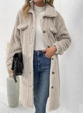 Women's fur collar plush top jacket with women's creasing