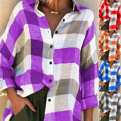 Women's printed long sleeved shirt, checkered shirt