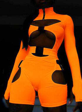 Women's shorts, fluorescent green backpack buckle, long