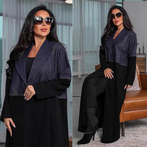 Robe denim patchwork lapel long coat