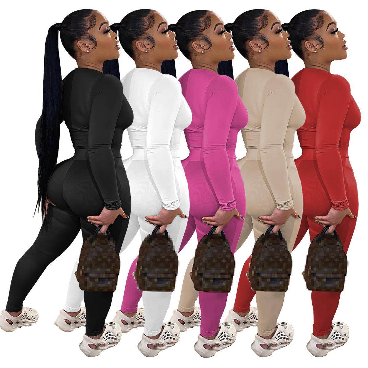 Women's elastic brushed fabric set with collar, long