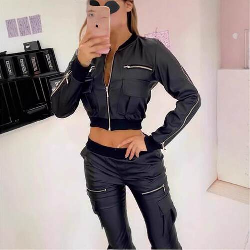 Black zipper short jacket for women黑色拉链短外套女