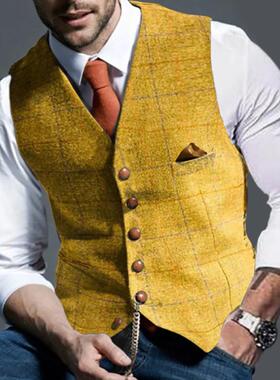 Plaid vest for men's fashion 格纹马甲背心男潮