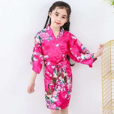 Children's sleepwear, imitation silk for girls, kimono,