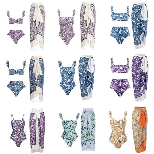 One piece swimsuit, beach skirt, printed swimsuit for women