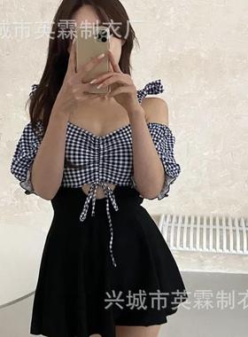 Cute girl swimsuit with conservative coverage and slimming