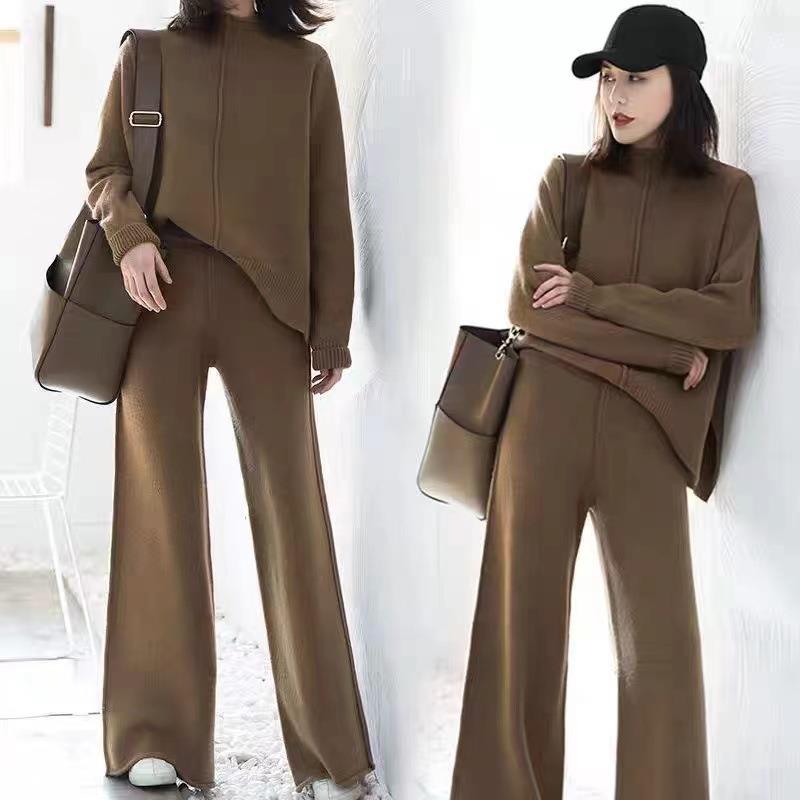 Age reducing wide leg pants, knitted sweater, two sets for