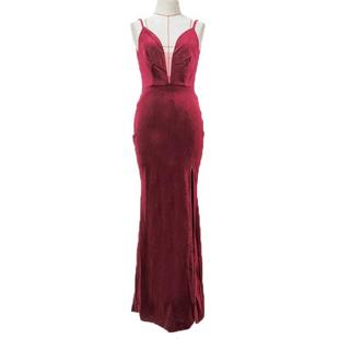 red spliced slit Women tail wine fish dress