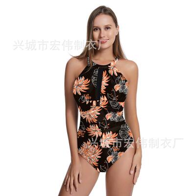 Magnificent mesh one-piece swimsuit women's Asian printed