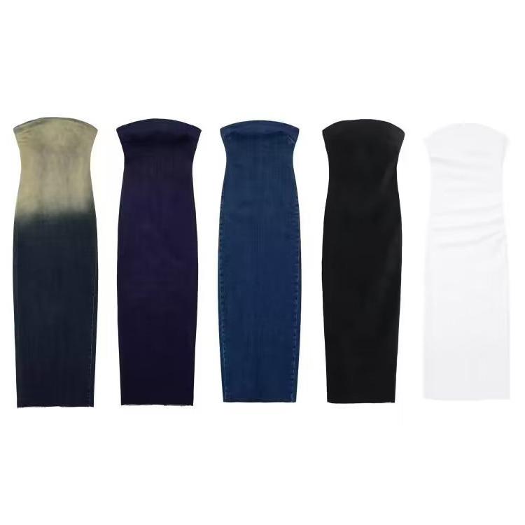 Female style slimming one necked chest hugging denim dress