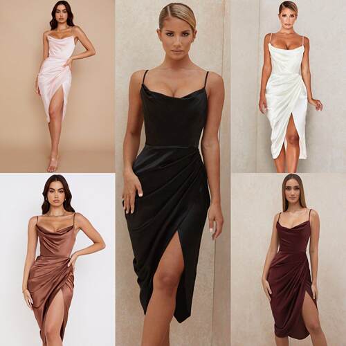 Women's suspender collar pleated mid waist satin knit