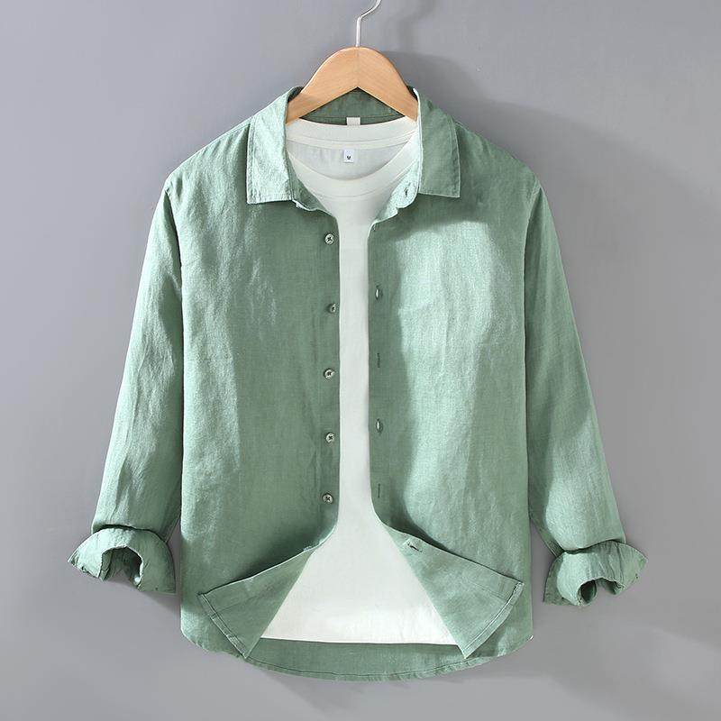 Linen men's shirt season lapel shirt plus size clothes