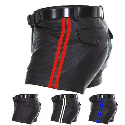 Striped short leather pants 条纹短皮裤