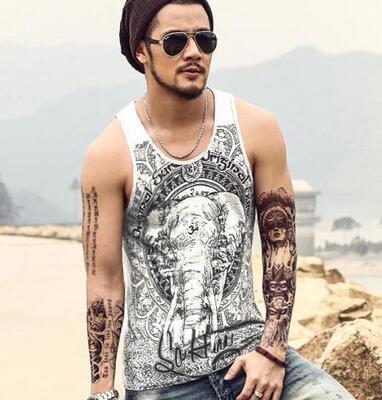 Blue Elephant Print Men's Casual Fit Tank Top