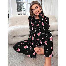 Full printed love print long sleeved long pants pajama set