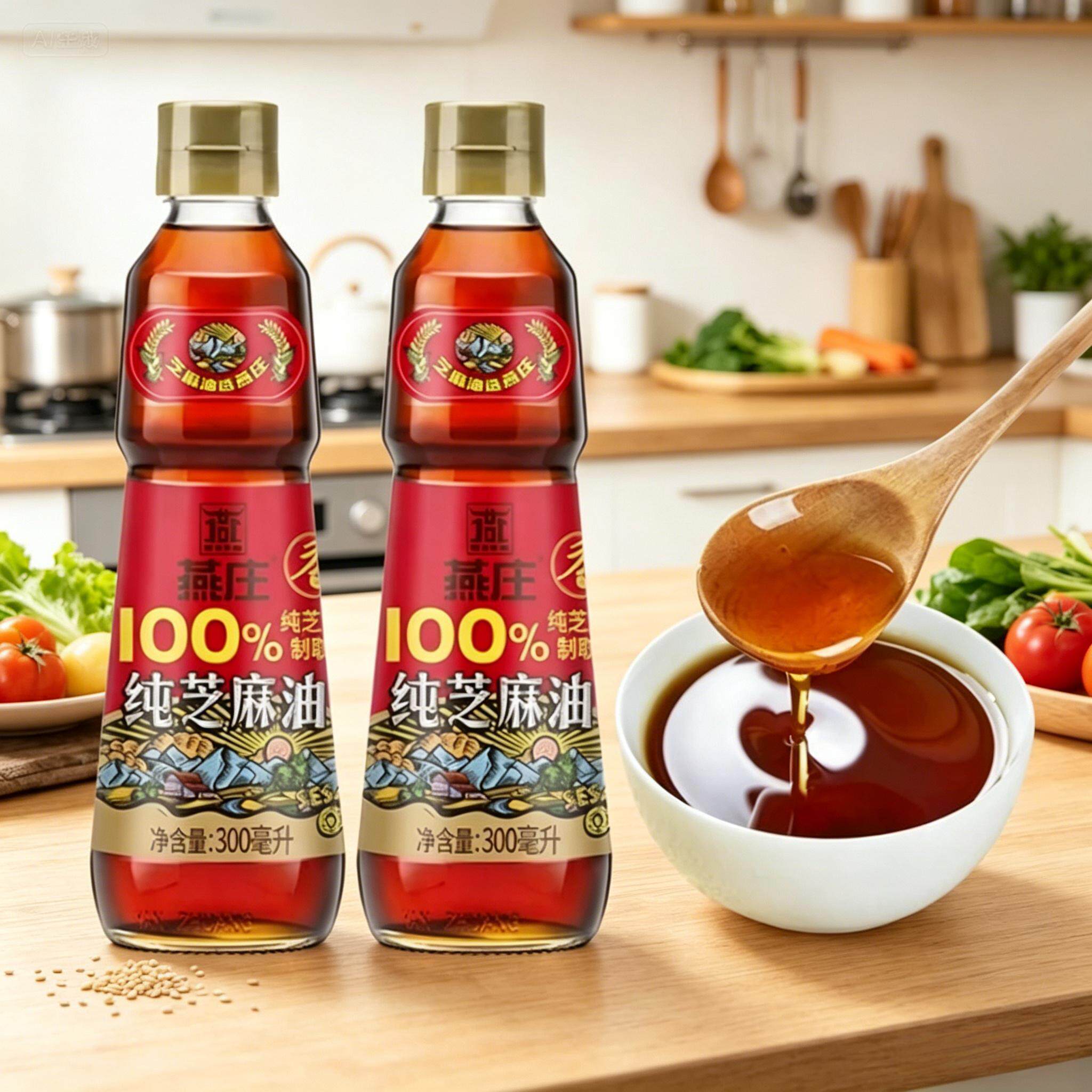 燕庄纯芝麻油瓶装300ml调味凉菜拌馅火锅蘸料芝麻香油图片
