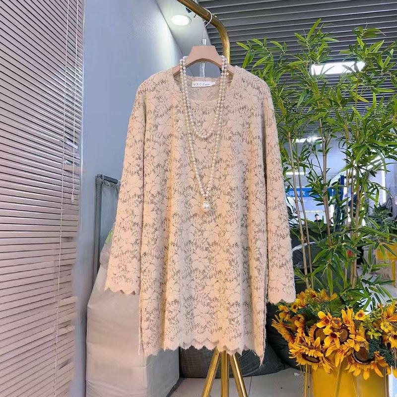 胖mm韩版时尚休闲中长款蕾丝大衫