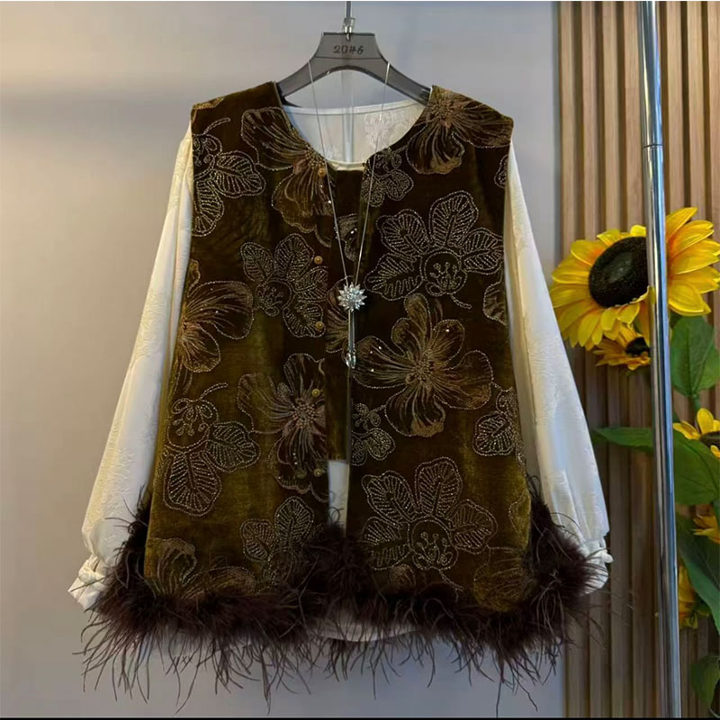 胖mm国风轻奢马甲衬衫显瘦两件套