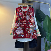 大码 国风刺绣盘扣马甲打底衫 女装 新中式 2025秋季 款 裤 子显瘦三件套