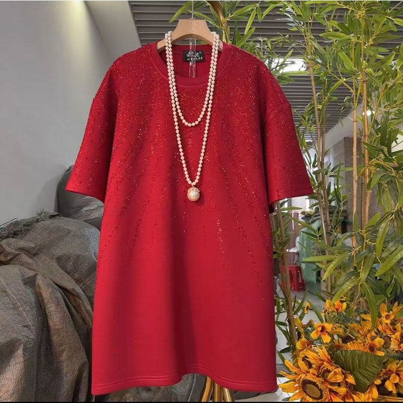 欧货大码女装2026春秋新款时尚亮钻短袖T恤大衫洋气显瘦休闲半袖